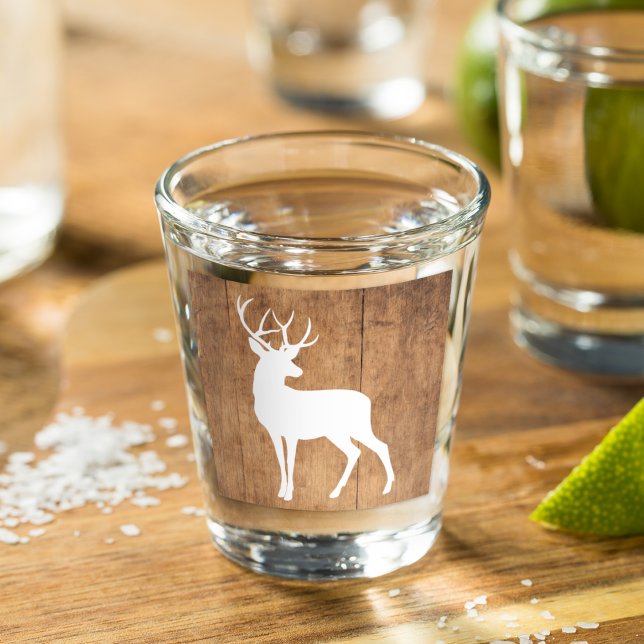 Rustic Wood & White Deer  Shot Glass (Creator Uploaded)