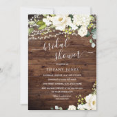 Rustic Wood White Floral Lights Bridal Shower Invitation (Front)