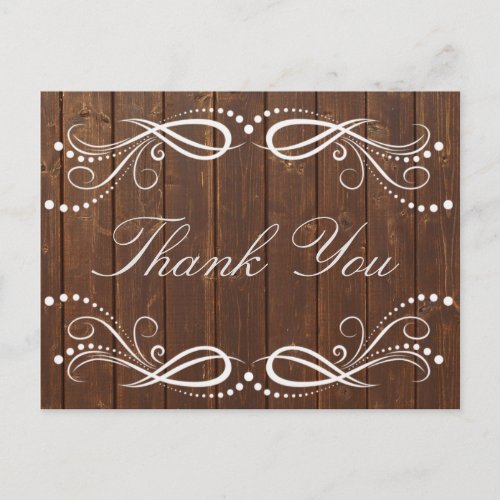 Rustic Wood white Floral Vintage Thank You Postcard