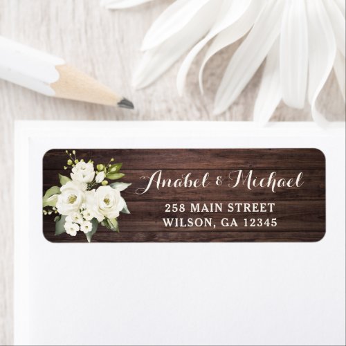 Rustic Wood White Flower Return Address Label