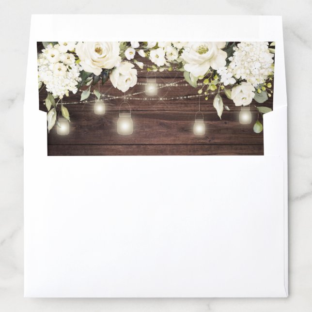 Rustic Wood White Flowers String Lights Wedding Envelope Liner (In Envelope)