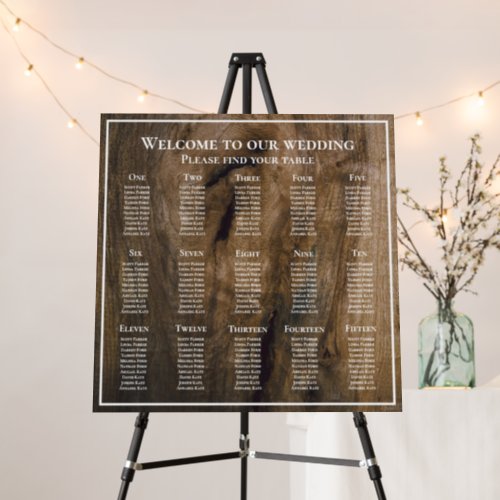Rustic Wood White Frame Wedding Seating Assignment Foam Board