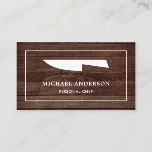 Rustic Wood White Kitchen Knife Personal Chef Business Card