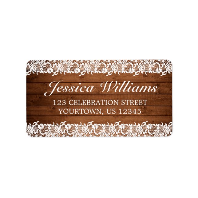 Rustic Wood & White Lace Address Label (Front)