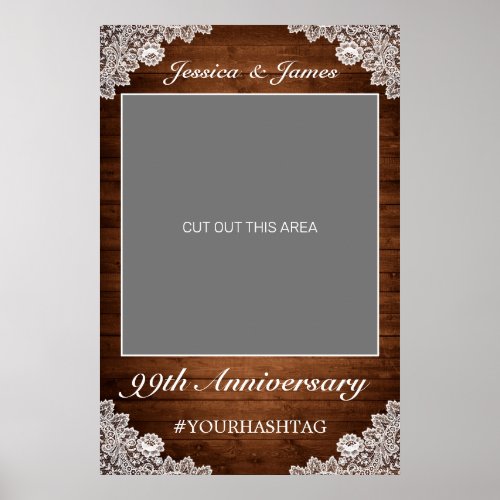 Rustic Wood  White Lace Anniversary Photo Prop Poster