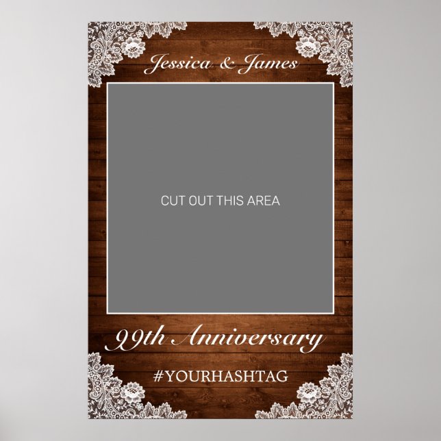 Rustic Wood & White Lace Anniversary Photo Prop Poster (Front)