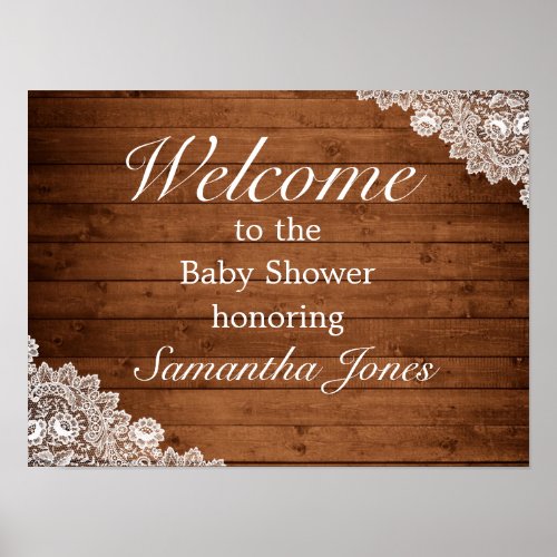 Rustic Wood  White Lace Baby Shower Welcome Sign