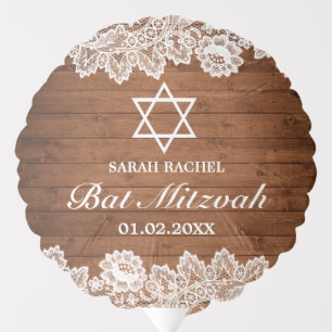Rustic Wood & White Lace Bar Bat Mitzvah Balloon