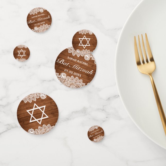 Rustic Wood & White Lace Bar Bat Mitzvah Confetti (Group)