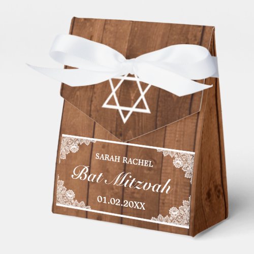 Rustic Wood  White Lace Bar Bat Mitzvah Favor Boxes