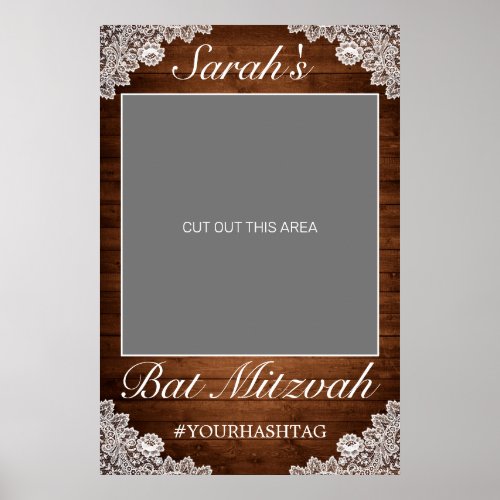 Rustic Wood  White Lace Bat Mitzvah Photo Prop Poster