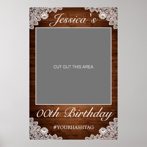 Rustic Wood  White Lace Birthday Photo Prop Poster