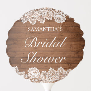 Rustic Wood & White Lace Bridal Shower Balloon