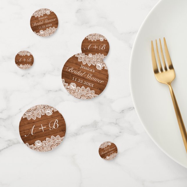 Rustic Wood & White Lace Bridal Shower Confetti (Group)
