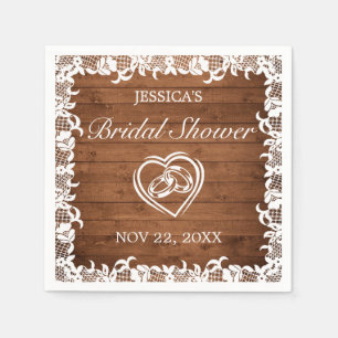 Rustic Wood & White Lace Bridal Shower Napkins
