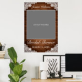 Rustic Wood & White Lace Bridal Shower Photo Prop Poster (Home Office)