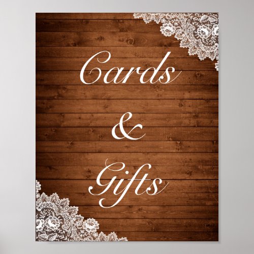 Rustic Wood  White Lace Cards Gifts Wedding Poster