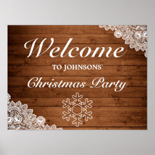 Rustic Wood & White Lace Christmas Welcome Sign