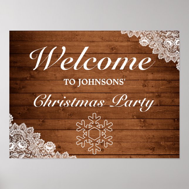 Rustic Wood & White Lace Christmas Welcome Sign (Front)