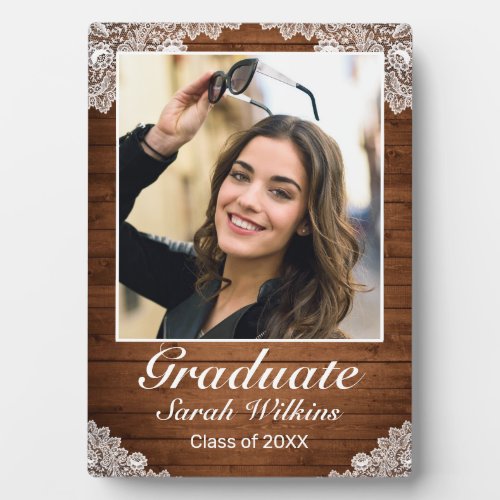 Rustic Wood  White Lace Graduation Photo Plaque