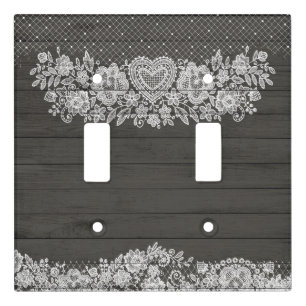 Rustic Wood & White Lace Lacy Farmhouse Chic Light Switch Cover