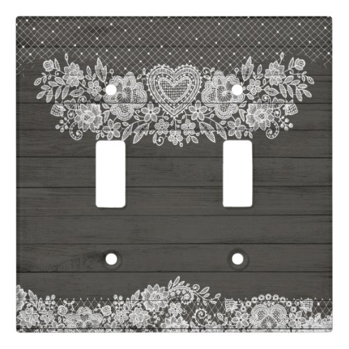 Rustic Wood  White Lace Lacy Farmhouse Chic Light Switch Cover
