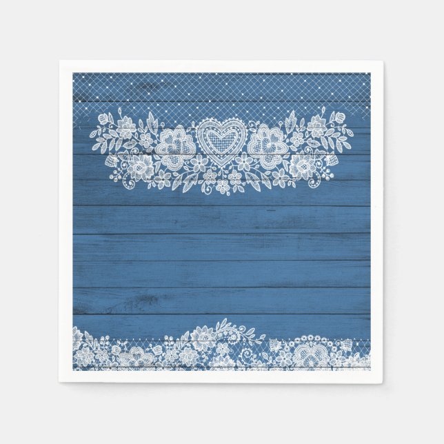 Rustic Wood & White Lace Lacy Farmhouse Chic Party Napkins (Front)