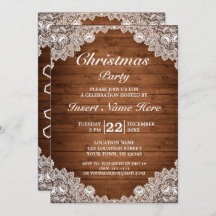 Rustic Wood & White Lace Merry Christmas Party