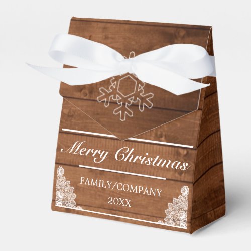 Rustic Wood  White Lace Merry Christmas Snowflake Favor Boxes