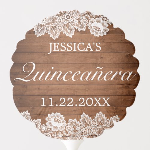 Rustic Wood  White Lace Quinceaera Balloon