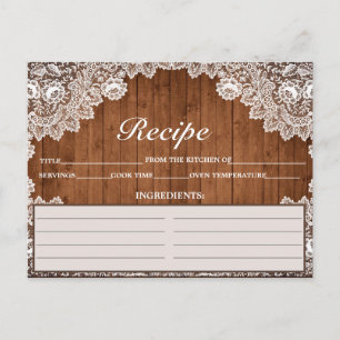 Rustic Wood & White Lace Recipe Card