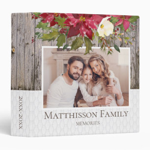 Rustic Wood White Lace Red Christmas Scrapbook 3 Ring Binder