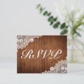 Rustic Wood & White Lace RSVP Invitation Postcard (Standing Front)