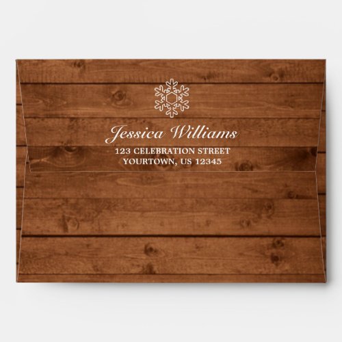 Rustic Wood  White Lace Snowflake Holiday Envelope