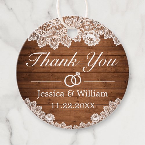 Rustic Wood  White Lace Thank You Wedding Favor Tags