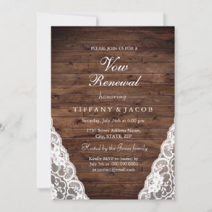 Rustic Wood White Lace Vow Renewal Invite