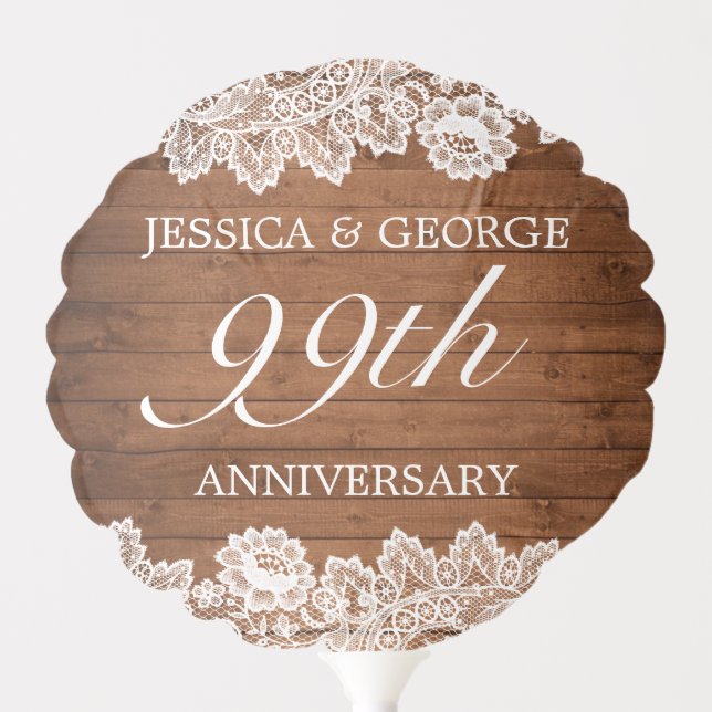 Rustic Wood & White Lace Wedding Anniversary Balloon (Front)