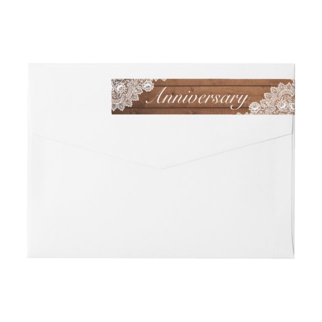 Rustic Wood & White Lace Wedding Anniversary Wrap Around Label (Back)