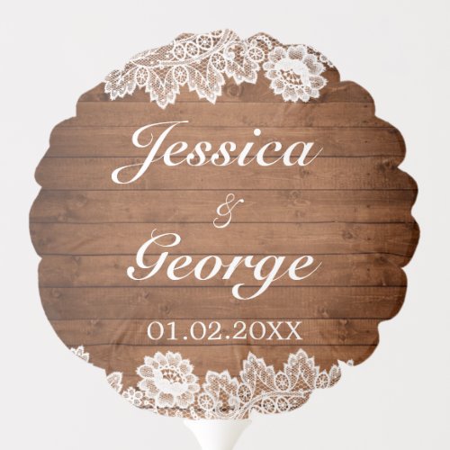 Rustic Wood  White Lace Wedding Balloon