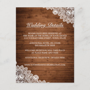 Rustic Wood & White Lace Wedding Details Enclosure Card