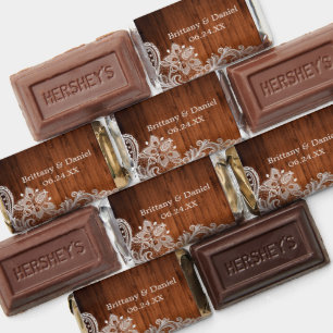 Rustic Wood White Lace Wedding Hershey's Miniatures