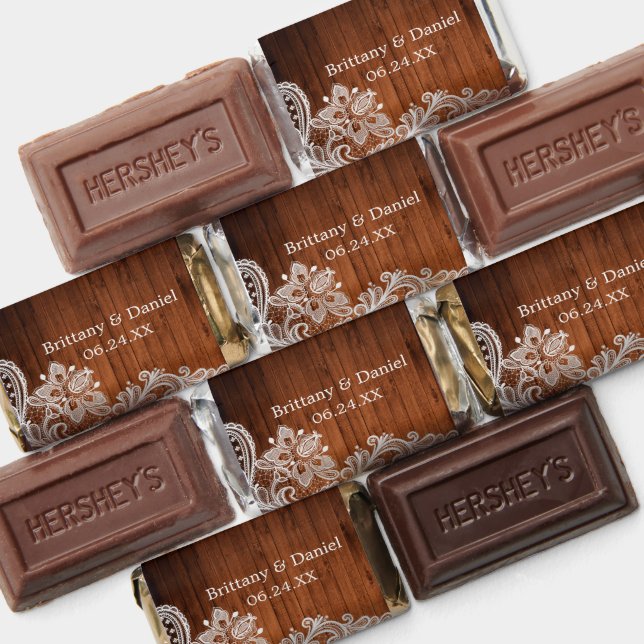 Rustic Wood White Lace Wedding Hershey's Miniatures (Assorted)
