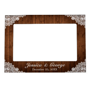 Rustic Wood & White Lace Wedding Magnetic Frame