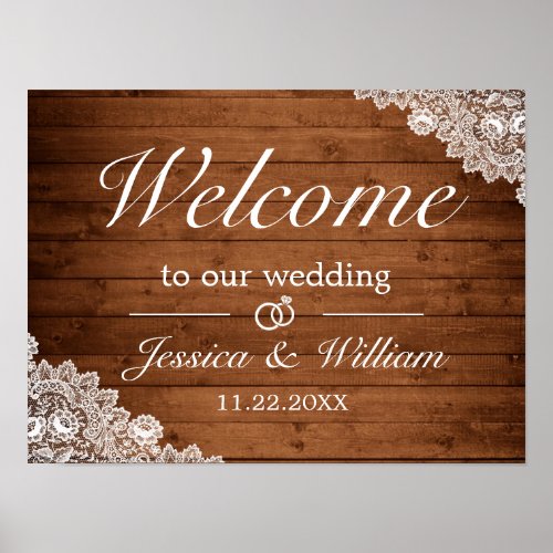 Rustic Wood  White Lace Wedding Welcome Sign