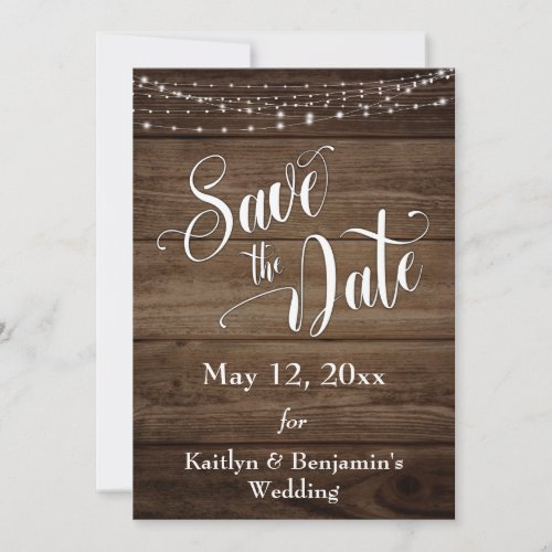Rustic Wood White Lights  Script Save the Date