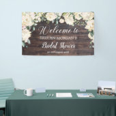 Rustic wood white roses hydrangeas bridal shower banner (Tradeshow)