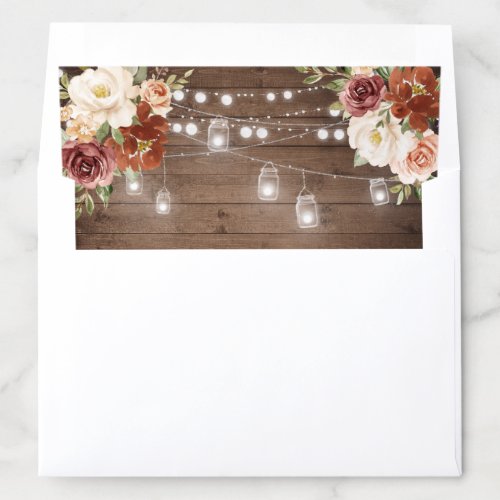 Rustic Wood White Rust Flower String Light Wedding Envelope Liner
