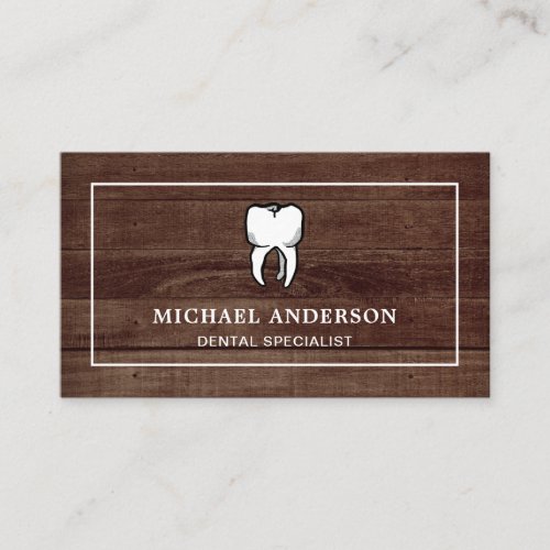 Rustic Wood White Tooth Dental Clinic Dentist Business Card