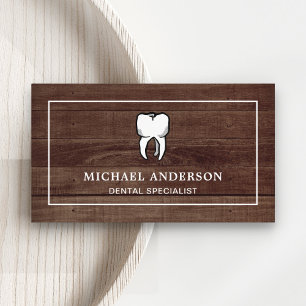 Rustic Wood White Tooth Dental Clinic Dentist Business Card
