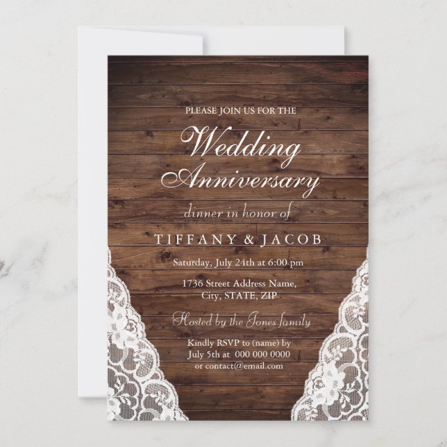 Rustic Wood White Wedding Anniversary Invite (Front)